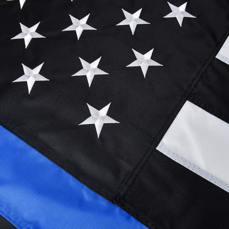 Photo 6 of Thin Blue Line Flag, 3x5 FT Blue line Flag Made in US, with Embroidered Stars, Sewn Stripes, Brass Grommets, UV Protection, 300D Nylon Black White and Blue