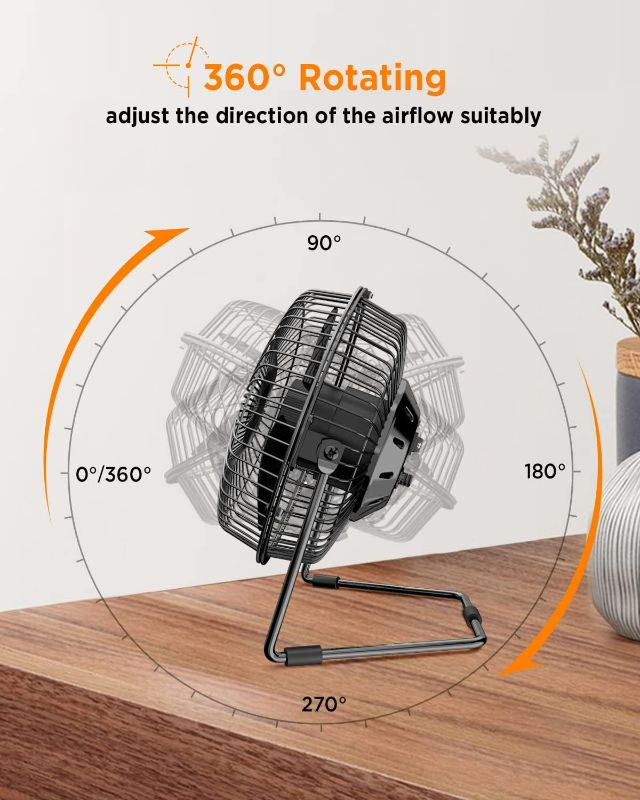 Photo 4 of EasyAcc 6 Inch USB Desk Fan, Small USB Desk Fan, [Small Quiet Strong Airflow and 360° Rotating Personal Table Cooling Fan] USB Powered Portable Fan, 2 Speed?3.3~4.1 M/S Black (USB POWERED ONLY)