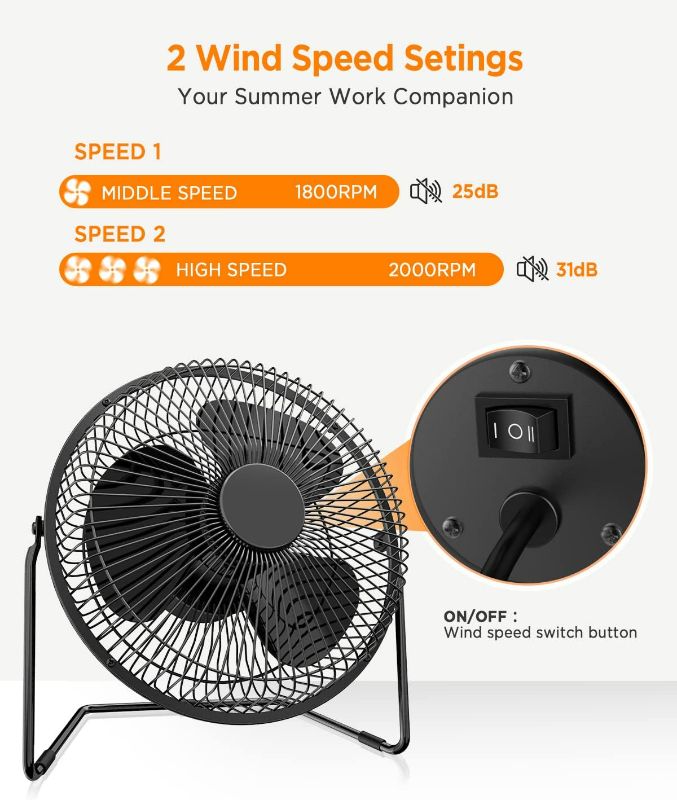 Photo 3 of EasyAcc 6 Inch USB Desk Fan, Small USB Desk Fan, [Small Quiet Strong Airflow and 360° Rotating Personal Table Cooling Fan] USB Powered Portable Fan, 2 Speed?3.3~4.1 M/S Black (USB POWERED ONLY)