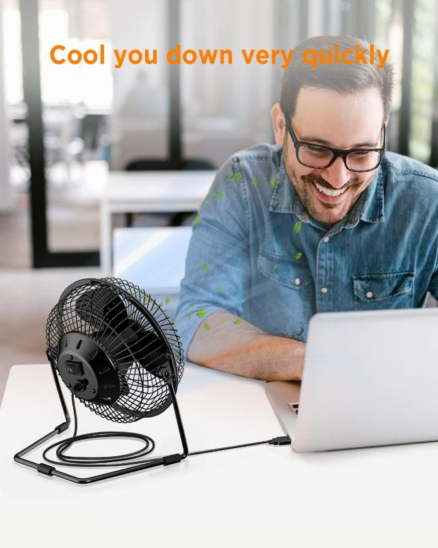 Photo 6 of EasyAcc 6 Inch USB Desk Fan, Small USB Desk Fan, [Small Quiet Strong Airflow and 360° Rotating Personal Table Cooling Fan] USB Powered Portable Fan, 2 Speed?3.3~4.1 M/S Black (USB POWERED ONLY)