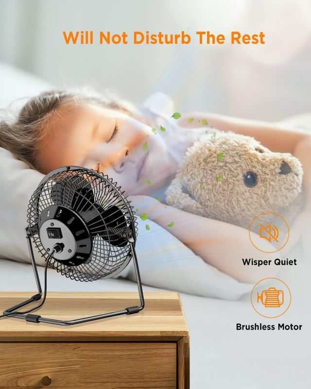 Photo 7 of EasyAcc 6 Inch USB Desk Fan, Small USB Desk Fan, [Small Quiet Strong Airflow and 360° Rotating Personal Table Cooling Fan] USB Powered Portable Fan, 2 Speed?3.3~4.1 M/S Black (USB POWERED ONLY)
