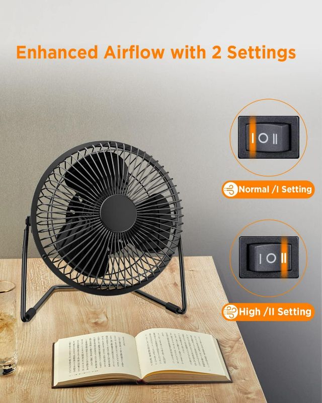 Photo 9 of EasyAcc 6 Inch USB Desk Fan, Small USB Desk Fan, [Small Quiet Strong Airflow and 360° Rotating Personal Table Cooling Fan] USB Powered Portable Fan, 2 Speed?3.3~4.1 M/S Black (USB POWERED ONLY)