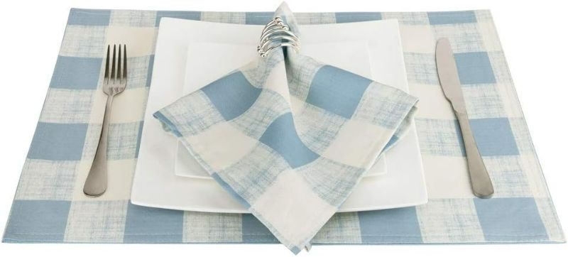 Photo 5 of VCVCOO Anti-Stain Checkered Cloth Napkins - 17 by 17 Inches Washable, 100% Polyester Dinner Napkins with Hemmed Edges Great for Weddings, Parties, Holiday (Blue, Set of 4)