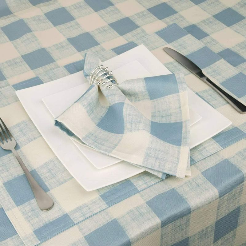 Photo 7 of VCVCOO Anti-Stain Checkered Cloth Napkins - 17 by 17 Inches Washable, 100% Polyester Dinner Napkins with Hemmed Edges Great for Weddings, Parties, Holiday (Blue, Set of 4)