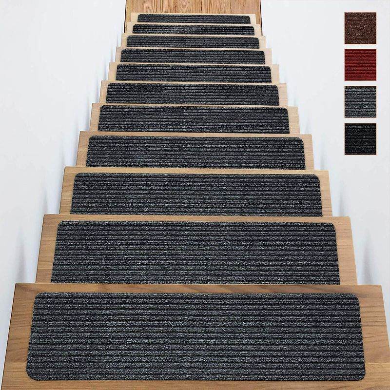 Photo 8 of Naiees Stair Treads Non-Slip Indoor,8" X 30" Gray Set of 16 Pack stair treads carpet,Safety for Kids Elders and Dogs with Reusable Self Adhesive Rug