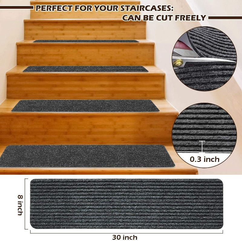 Photo 4 of Naiees Stair Treads Non-Slip Indoor,8" X 30" Gray Set of 16 Pack stair treads carpet,Safety for Kids Elders and Dogs with Reusable Self Adhesive Rug