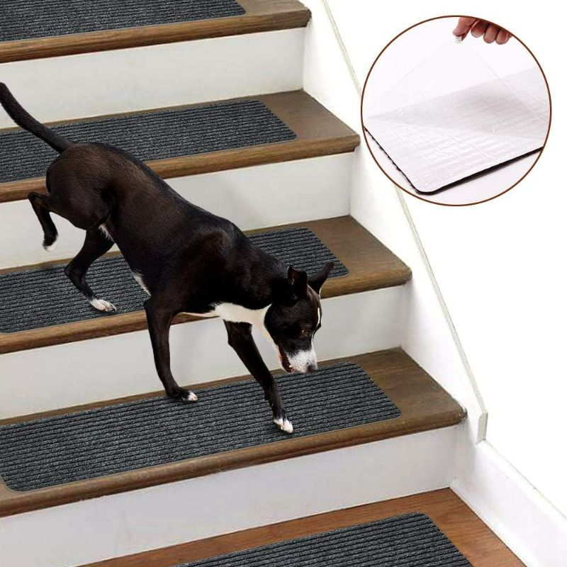 Photo 3 of Naiees Stair Treads Non-Slip Indoor,8" X 30" Gray Set of 16 Pack stair treads carpet,Safety for Kids Elders and Dogs with Reusable Self Adhesive Rug