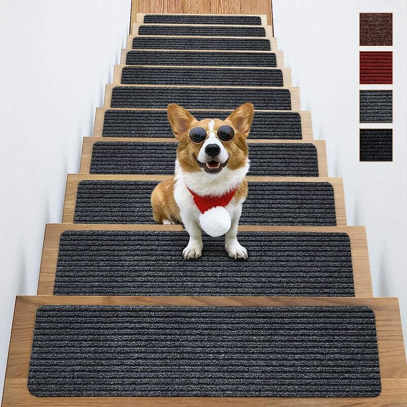 Photo 1 of Naiees Stair Treads Non-Slip Indoor,8" X 30" Gray Set of 16 Pack stair treads carpet,Safety for Kids Elders and Dogs with Reusable Self Adhesive Rug