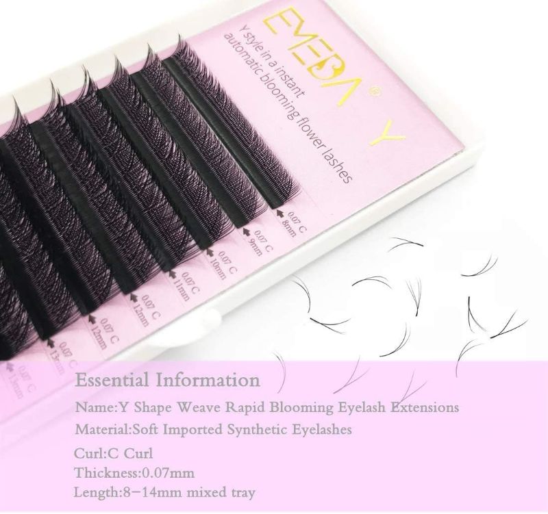 Photo 2 of Y Lash Extensions C Curl .07mm 9mm Mix Tray Premade Volume 2D Fans Eyelash Extension .07 Mix YY Type Wispies Soft Eye Lashes Supplies by EMEDA ?0.07 C 9mm ?