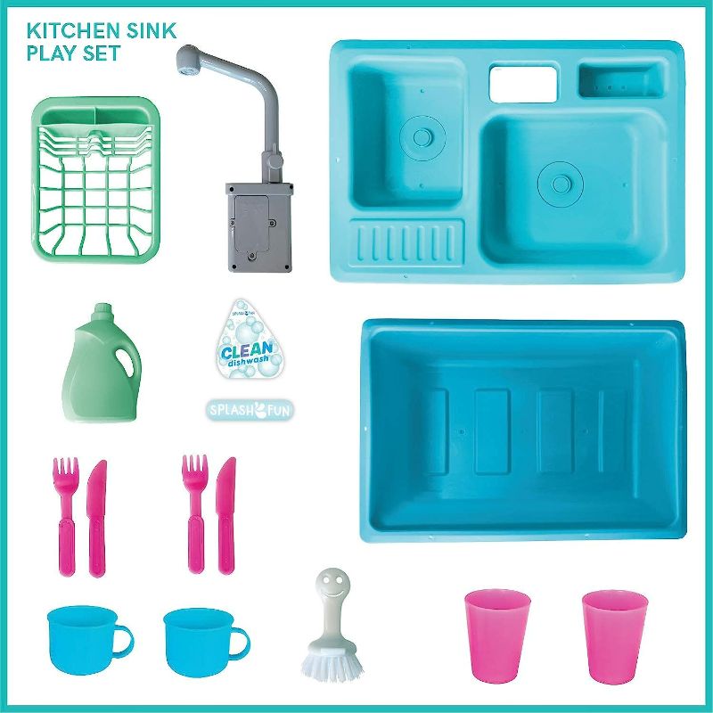 Photo 2 of The Bubble Factory SPLASHFUN Wash-up Kitchen Sink Play Set, Color Changing Play Cups & Accessories, Running Water Pretend Play, 15 Pieces, Age 3+, Kitchen Toy Set with Working Faucet, Easy Storage
.