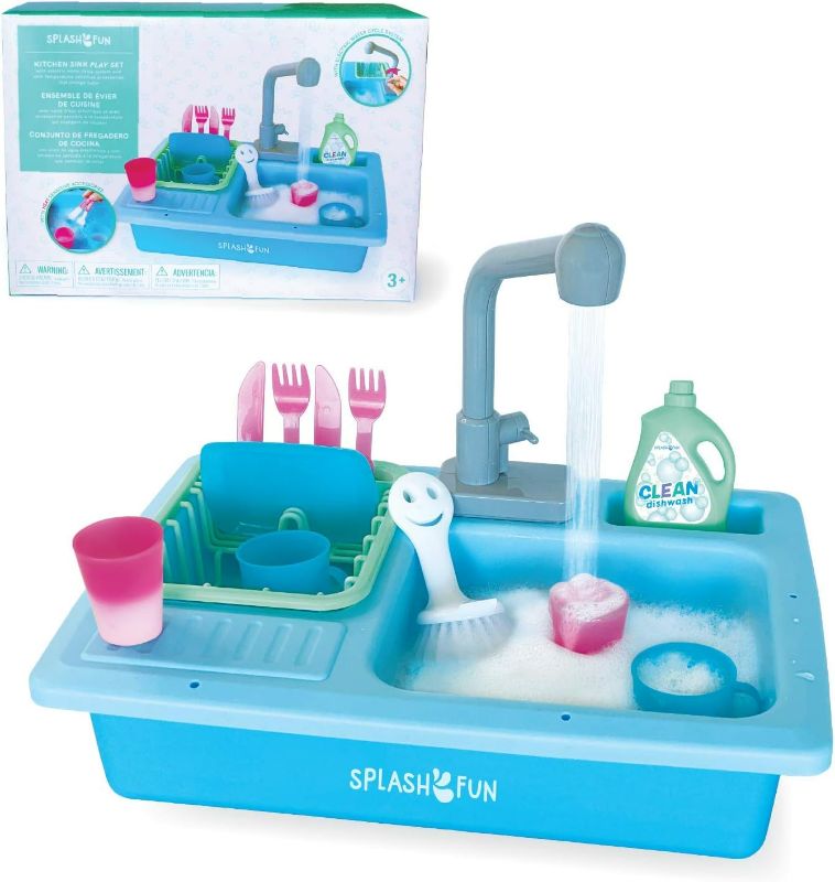 Photo 4 of The Bubble Factory SPLASHFUN Wash-up Kitchen Sink Play Set, Color Changing Play Cups & Accessories, Running Water Pretend Play, 15 Pieces, Age 3+, Kitchen Toy Set with Working Faucet, Easy Storage
.