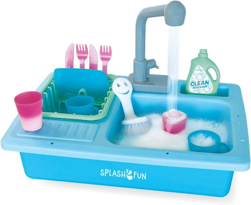 Photo 1 of The Bubble Factory SPLASHFUN Wash-up Kitchen Sink Play Set, Color Changing Play Cups & Accessories, Running Water Pretend Play, 15 Pieces, Age 3+, Kitchen Toy Set with Working Faucet, Easy Storage
.