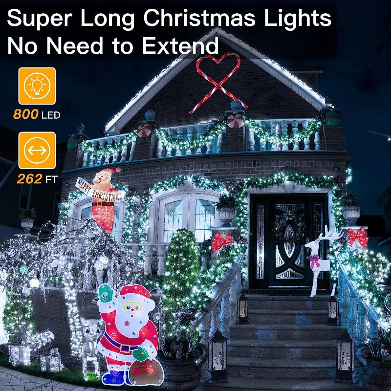 Photo 2 of Ollny Christmas Lights Outdoor 800LED/262ft - Cool White Super Long Christmas Tree Light with 8 Modes Timer Remote,Waterproof Plug in Fairy String Lights for Indoor Xmas House Outside Yard Decorations Cool White 800LED