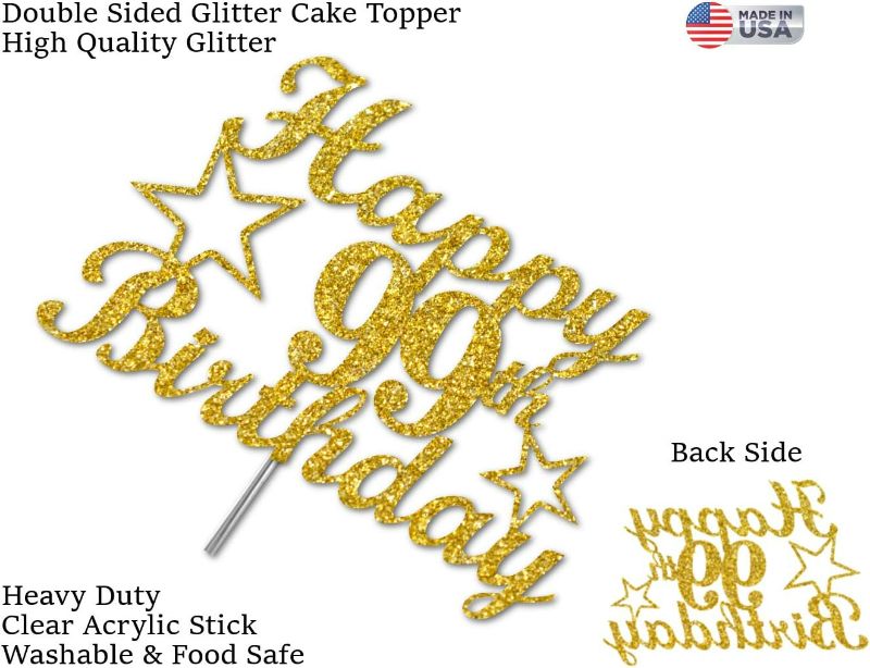 Photo 3 of 99 Birthday Cake Topper Gold Glitter, Party Decoration Ideas, Premium Quality, Sturdy Doubled Sided Glitter, Acrylic Stick. Made in USA (99th)
