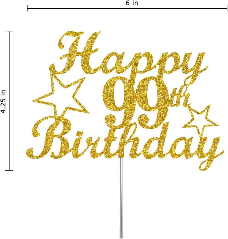 Photo 2 of 99 Birthday Cake Topper Gold Glitter, Party Decoration Ideas, Premium Quality, Sturdy Doubled Sided Glitter, Acrylic Stick. Made in USA (99th)