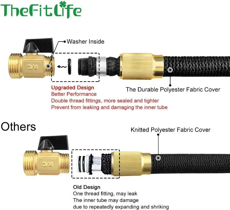 Photo 3 of TheFitLife Flexible and Expandable Garden Hose - Triple Latex Core with 3/4 Inch Solid Brass Fittings and 8 Function Spray Nozzle, Portable and Kink Free Water Hose (25 FT)