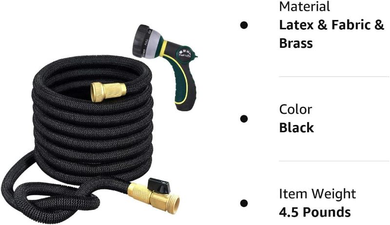 Photo 7 of TheFitLife Flexible and Expandable Garden Hose - Triple Latex Core with 3/4 Inch Solid Brass Fittings and 8 Function Spray Nozzle, Portable and Kink Free Water Hose (25 FT)