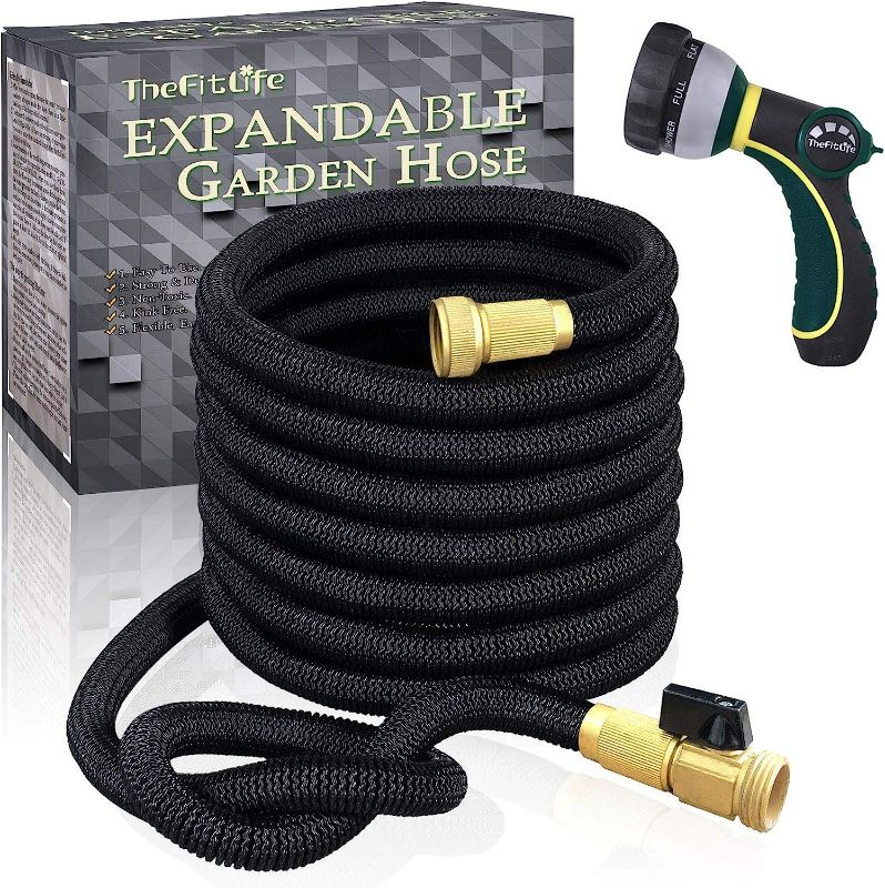 Photo 1 of TheFitLife Flexible and Expandable Garden Hose - Triple Latex Core with 3/4 Inch Solid Brass Fittings and 8 Function Spray Nozzle, Portable and Kink Free Water Hose (25 FT)