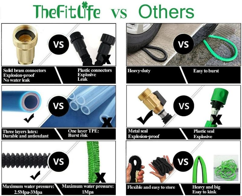 Photo 5 of TheFitLife Flexible and Expandable Garden Hose - Triple Latex Core with 3/4 Inch Solid Brass Fittings and 8 Function Spray Nozzle, Portable and Kink Free Water Hose (25 FT)