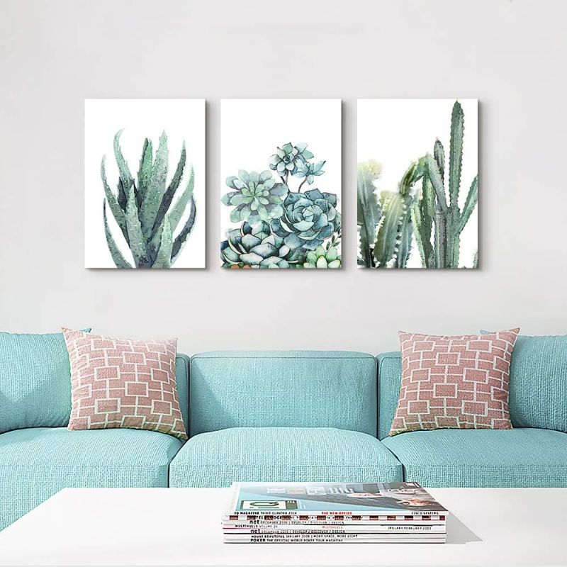 Photo 5 of Canvas Wall Art For Living Room Bathroom Wall Decor For Bedroom Kitchen Artwork Canvas Prints Green Plant Flowers Painting 12" X 16" 3 Pieces Modern Framed Office Home Decorations Family Picture