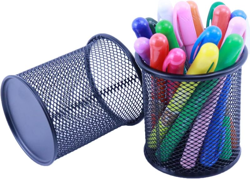 Photo 4 of Snow Cooler Pen Holder Mesh Pencil Holder Metal Pencil Holder for Desk Office Pen Organizer Black