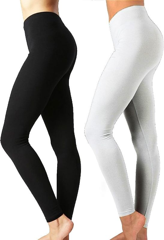 Photo 1 of 2 Pair Zenana Outfitters Womens Full Length Cotton Solid Leggings (Black and White)