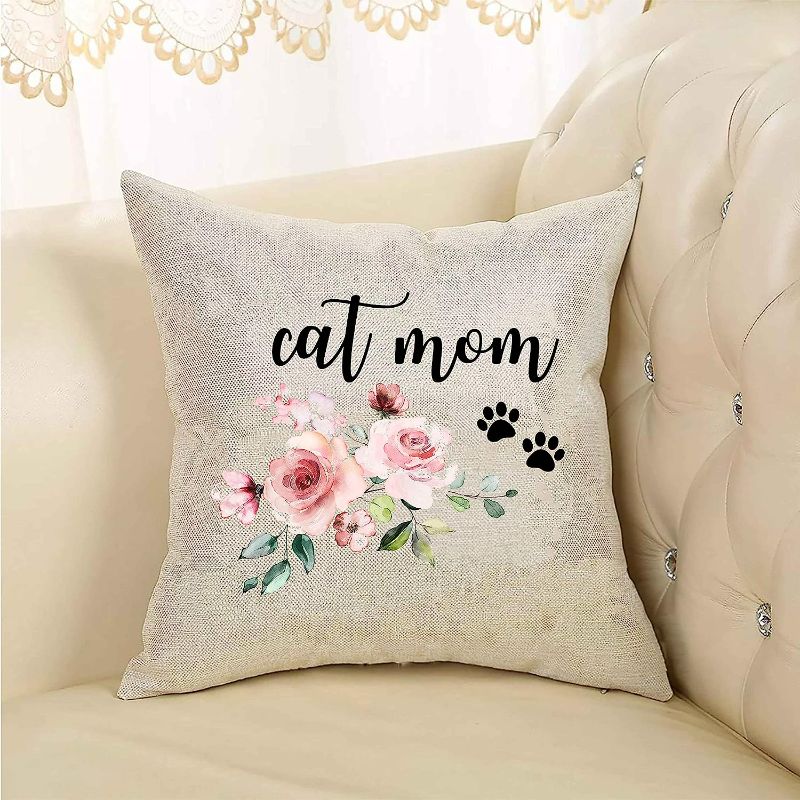 Photo 2 of LIBIHUA Cat Mom - Throw Pillow Case Covers Decorative Gift from Daughter – Mothers Day Christmas Birthday Gifts for Cat Mom,Mother in Law,New Mother - I Love You Mom - Gift Idea for Cat Lovers Women