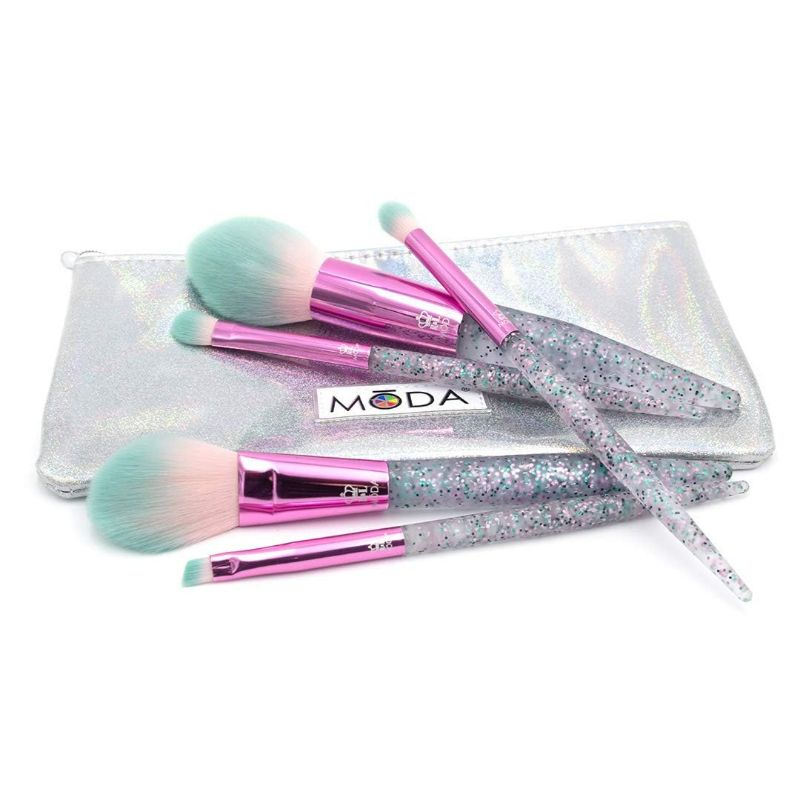 Photo 2 of MODA Full Size Glitter Bomb 6pc Complete Makeup Brush Kit with Pouch Includes, Pointed Powder, Blush, Crease, Eye Shader, and Liner Brushes, Pink