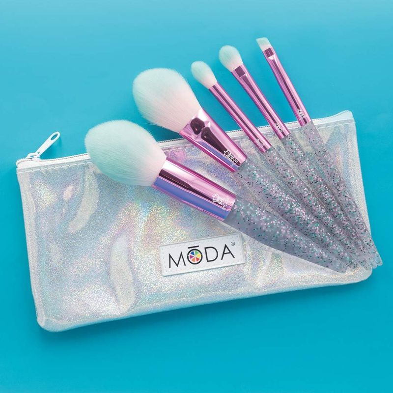 Photo 4 of MODA Full Size Glitter Bomb 6pc Complete Makeup Brush Kit with Pouch Includes, Pointed Powder, Blush, Crease, Eye Shader, and Liner Brushes, Pink