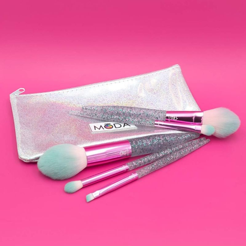 Photo 5 of MODA Full Size Glitter Bomb 6pc Complete Makeup Brush Kit with Pouch Includes, Pointed Powder, Blush, Crease, Eye Shader, and Liner Brushes, Pink