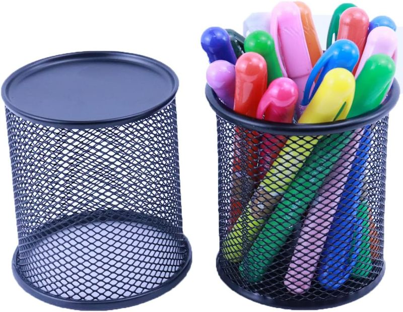 Photo 5 of SNOW COOLER Pen Holder Mesh Pencil Holder Metal Pencil Holder for Desk Office Pen Organizer Black, 4 Pack