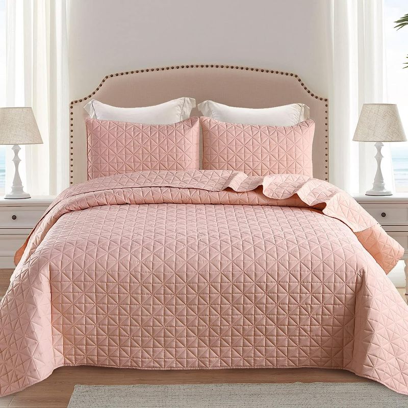 Photo 1 of Exclusivo Mezcla 3-Piece King Size Quilt Set with Pillow Shams, Grid Quilted Bedspread/Coverlet/Bed Cover(96x104 Inches, Blush Pink) -Soft, Lightweight and Reversible