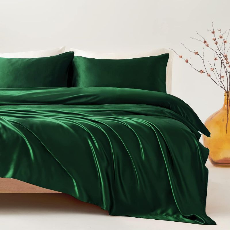Photo 1 of Candoury Satin Sheets Queen Bed Set 4 Pcs, Soft and Durable Pillowcase, Flat Sheet and Fitted Sheet, Hotel Luxury Silky Satin Sheets Set(Queen, Dark Green)