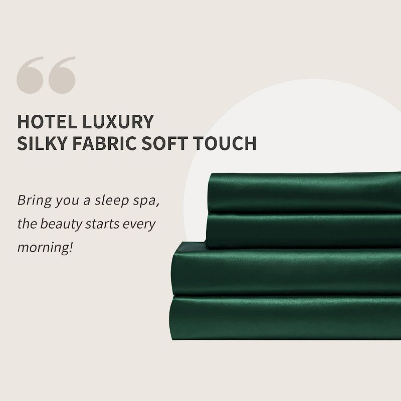 Photo 2 of Candoury Satin Sheets Queen Bed Set 4 Pcs, Soft and Durable Pillowcase, Flat Sheet and Fitted Sheet, Hotel Luxury Silky Satin Sheets Set(Queen, Dark Green)
