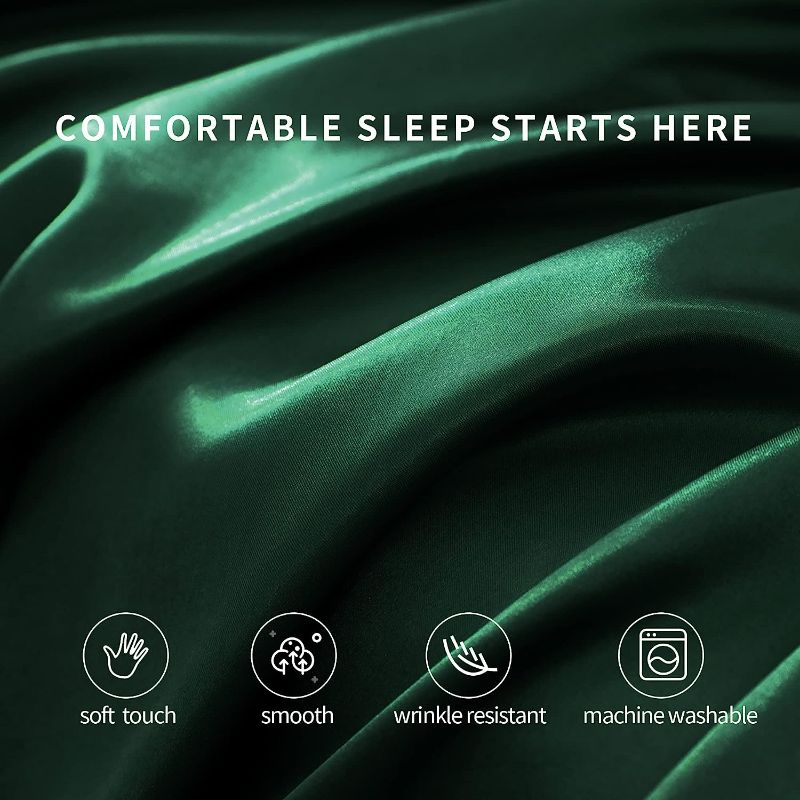 Photo 4 of Candoury Satin Sheets Queen Bed Set 4 Pcs, Soft and Durable Pillowcase, Flat Sheet and Fitted Sheet, Hotel Luxury Silky Satin Sheets Set(Queen, Dark Green)