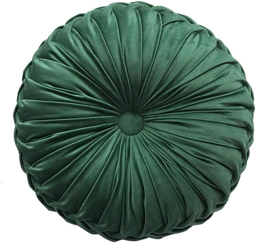 Photo 1 of Round Throw Pillow Velvet Home Decoration Pleated Cushion for Couch Chair Bed Car Emerald Green