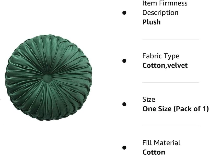 Photo 5 of Round Throw Pillow Velvet Home Decoration Pleated Cushion for Couch Chair Bed Car Emerald Green