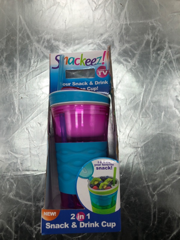 Photo 7 of Snackeez Travel Snack & Drink Cup with Straw, Pink, Large (Pack of 1)