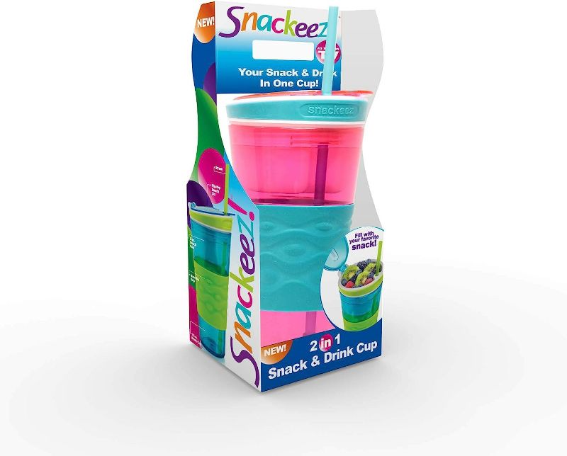 Photo 6 of Snackeez Travel Snack & Drink Cup with Straw, Pink, Large (Pack of 1)