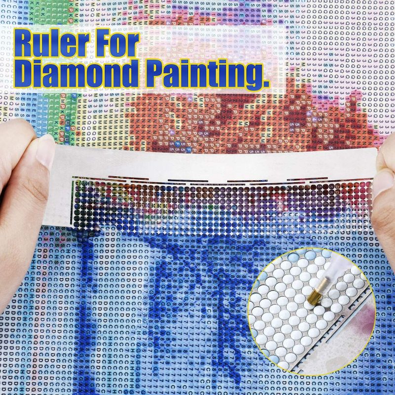 Photo 2 of 2 Piece Diamond Painting Ruler Stainless Steel Ruler Diamond Drawing Tool with 520 Blank Grids and 240 Blank Grids for Diamond Painting Round Full Drill & Partial Drill