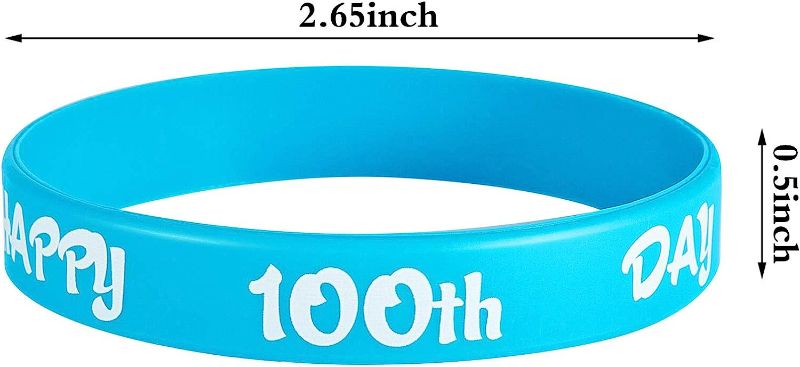 Photo 2 of 48 Pieces 100th Day of School Silicone Bracelets Back to School Silicone Bracelets Happy 100th Day Wristbands Rubber Bracelets Assorted Color Bracelets for School Party Favors