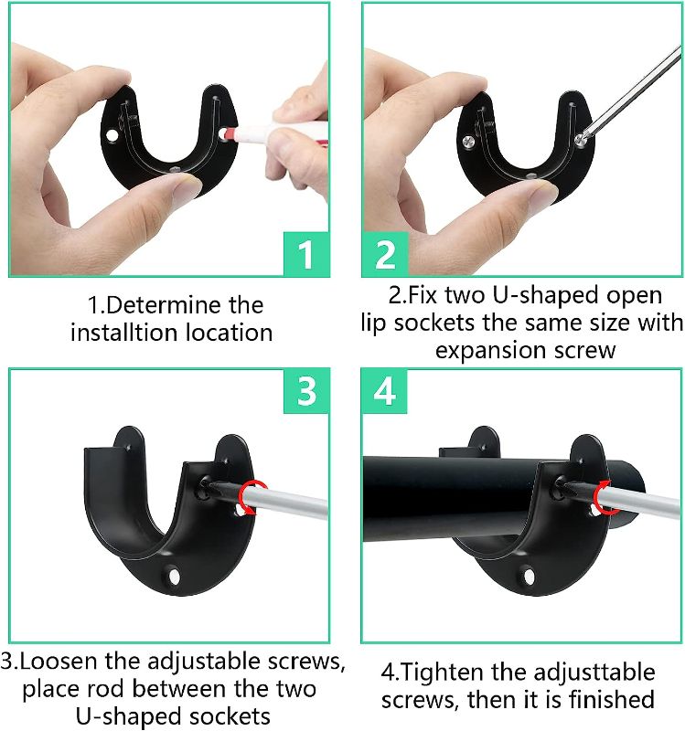 Photo 5 of 6 Pack Stainless Steel Closet Rod End Supports 1 Inch Wardrobe Bracket Heavy Duty Closet Pole Sockets Flange Rod Holder, U-Shaped with Screws, Black