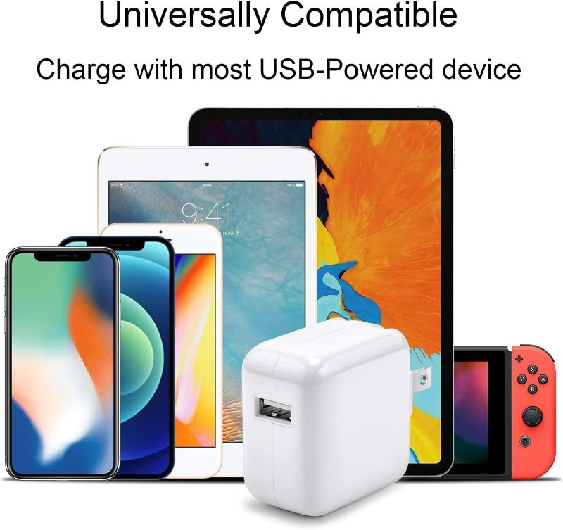 Photo 7 of iPad Charger iPhone Charger?Apple MFi Certified? 12W USB Wall Charger Foldable Portable Travel Plug with 2-Pack USB to Lightning Cable(6 Ft) Compatible with iPhone, iPad, iPad Mini, iPad Air, Airpods