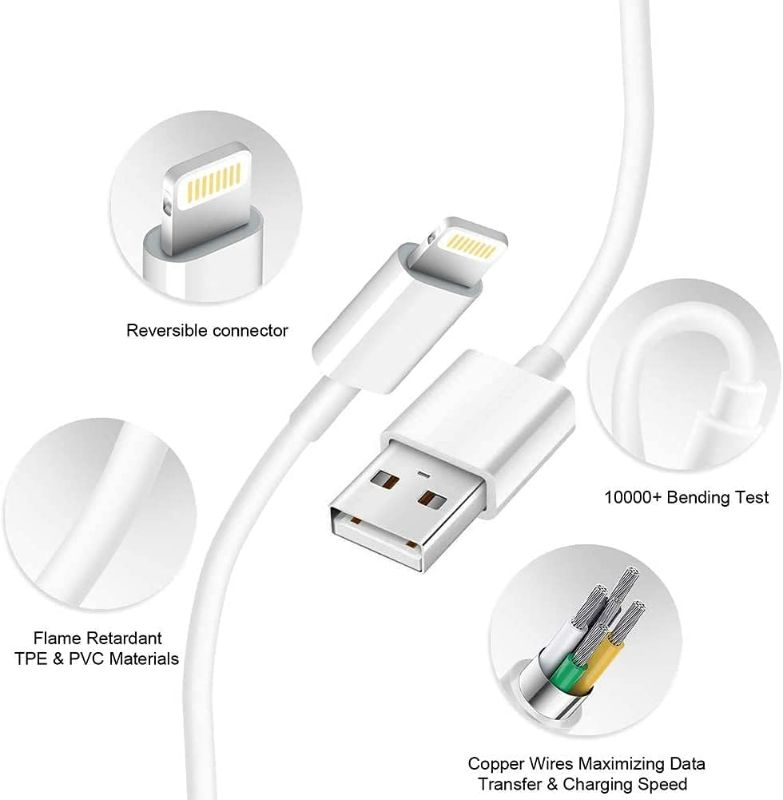 Photo 3 of iPad Charger iPhone Charger?Apple MFi Certified? 12W USB Wall Charger Foldable Portable Travel Plug with 2-Pack USB to Lightning Cable(6 Ft) Compatible with iPhone, iPad, iPad Mini, iPad Air, Airpods