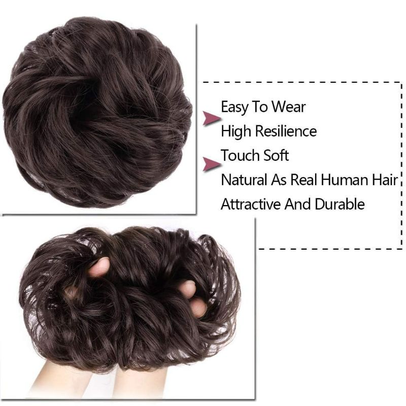 Photo 3 of 1PCS Messy Hair Bun Hair Scrunchies Extension Curly Wavy Messy Synthetic Chignon for Women Updo Hairpiece (Dark Brown)