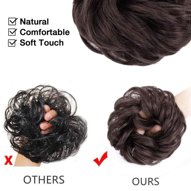 Photo 4 of 1PCS Messy Hair Bun Hair Scrunchies Extension Curly Wavy Messy Synthetic Chignon for Women Updo Hairpiece (Dark Brown)