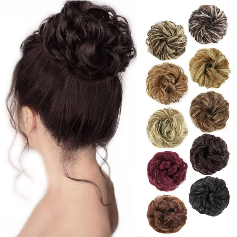 Photo 1 of 1PCS Messy Hair Bun Hair Scrunchies Extension Curly Wavy Messy Synthetic Chignon for Women Updo Hairpiece (Dark Brown)