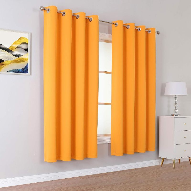 Photo 2 of DUALIFE Orange Blackout Curtain Panels/Drapes for Kids Room 72 inch Length Solid Energy Efficient Room Darkening Bedroom Curtains Thermal Insulated Grommet Top Marigold