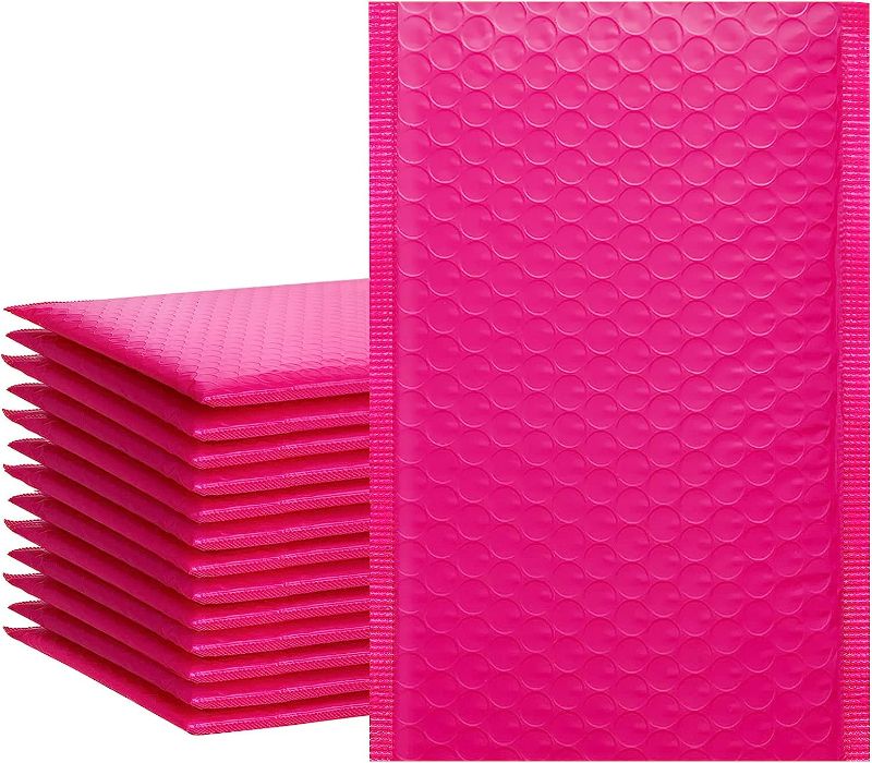 Photo 1 of HBlife 50Pcs Bubble Mailers, 4x8 Inches Self Seal Hot Pink Poly Mailers, Padded Envelopes Shipping Bags Packaging for Small Business