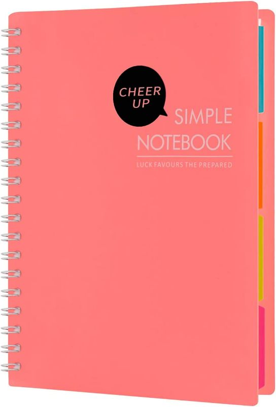 Photo 3 of Cheer Up Spiral Notebooks, 4 Subject Notebook with Dividers, B5 10" x 7" Wide Ruled, Each 240 Pages, PP Cover, 2 Pack (Blue + Pink)